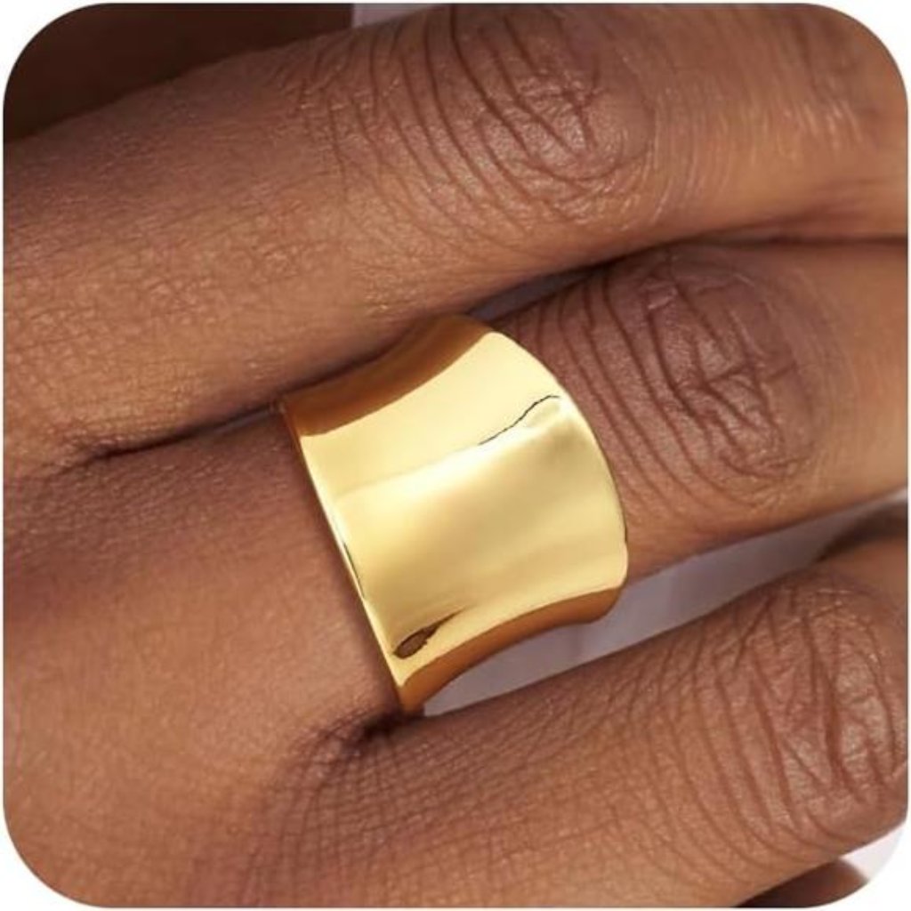 14k Gold Plated Wide Band Ring Non Tarnish - Trendy Statement Trendy